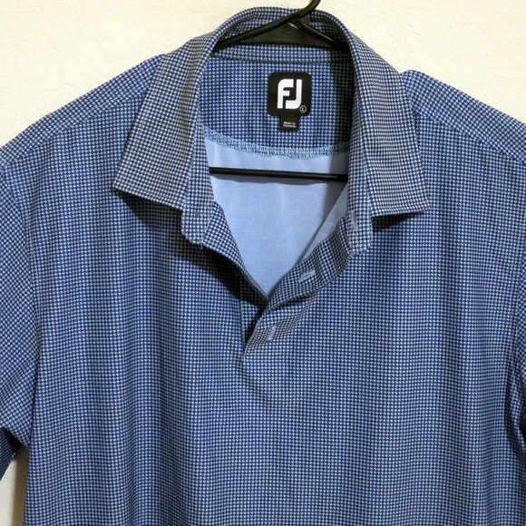 FootJoy Shirt Mens Large Short Sleeve Golf Polo Blue Houndstooth - Picture 1 of 7